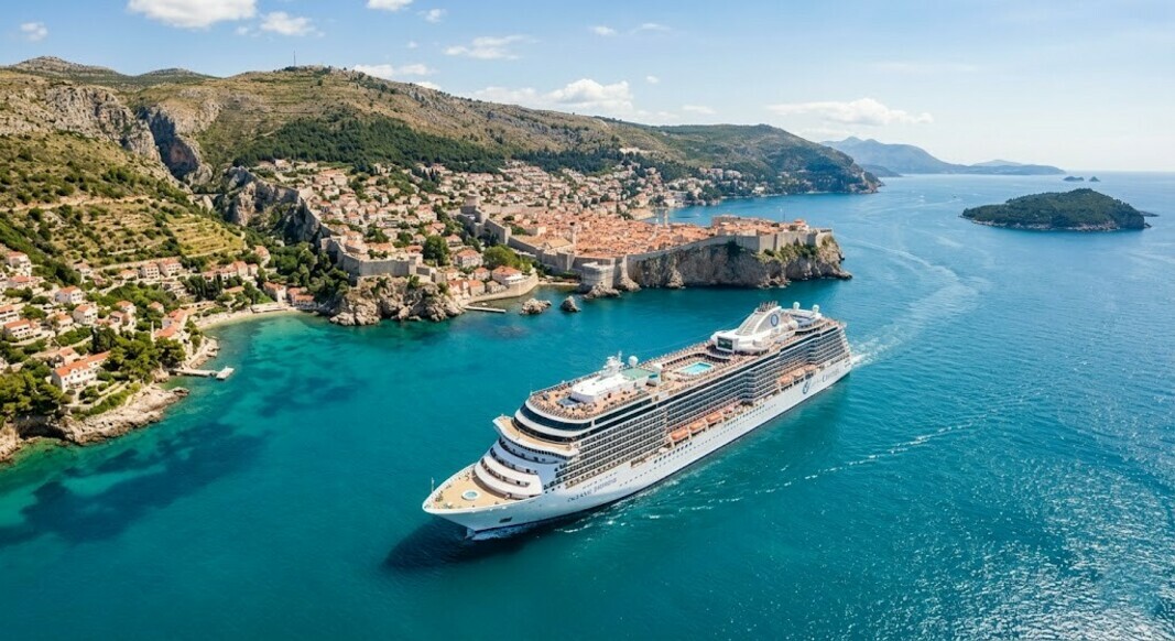 Панорамна гледка към модерен круизен кораб, изследващ европейски дестинации