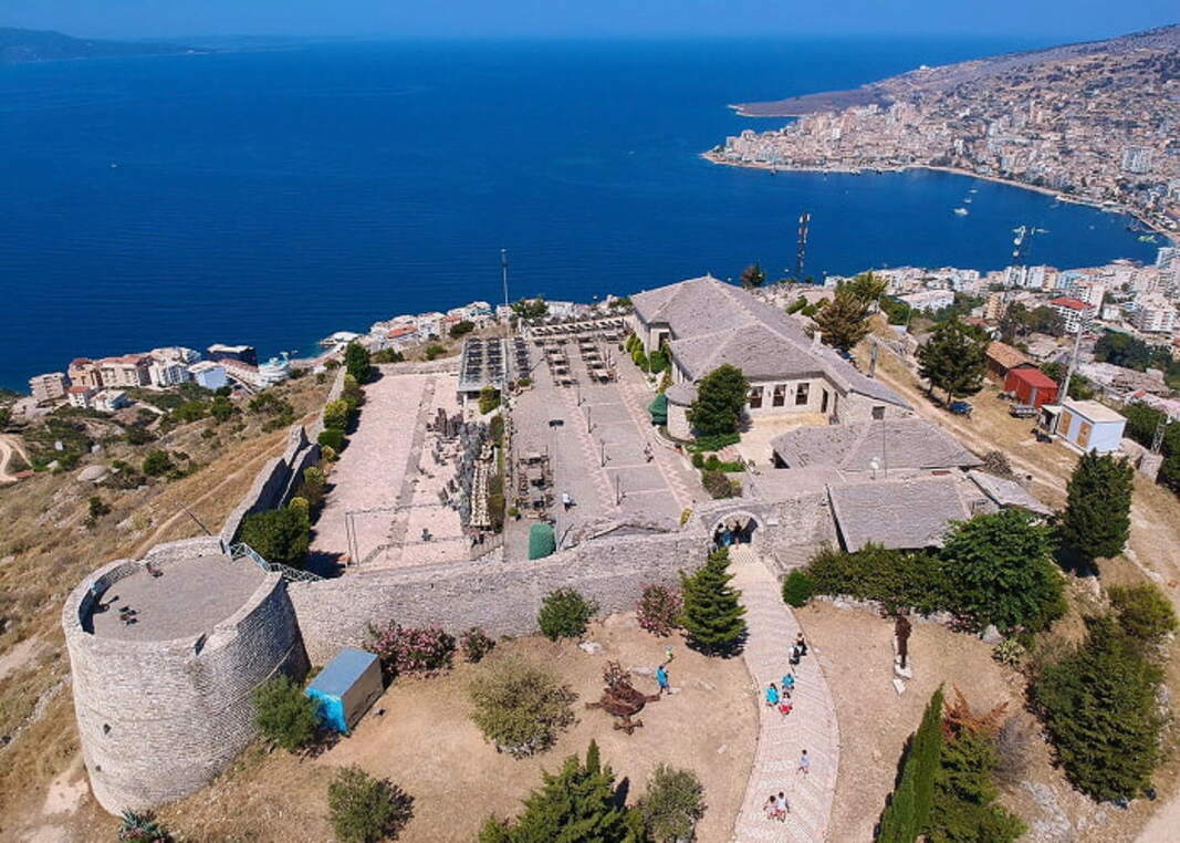 Lekursi Castle with a view of the Albanian coast and Corfu