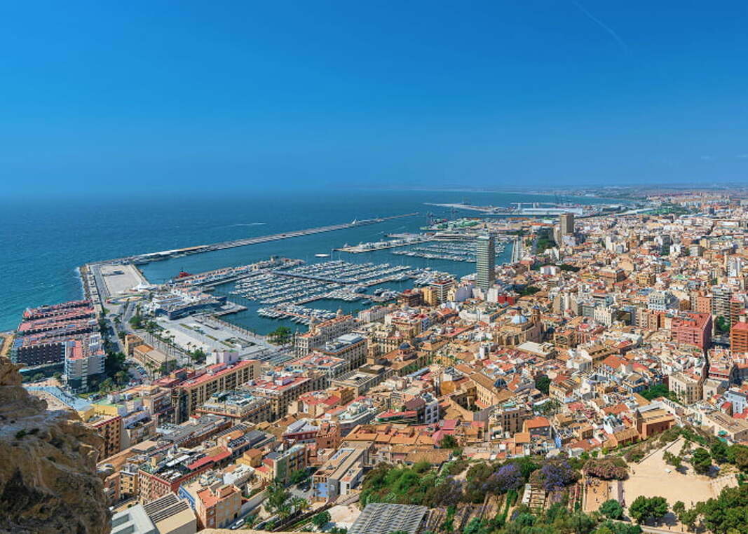 Alicante Port with promenade area and yachts